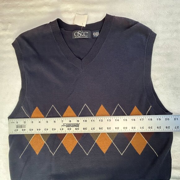 OSCC Old School Clothing Co. Womens Argyle Sweater Vest Navy Large V-Neck New - Picture 5 of 6